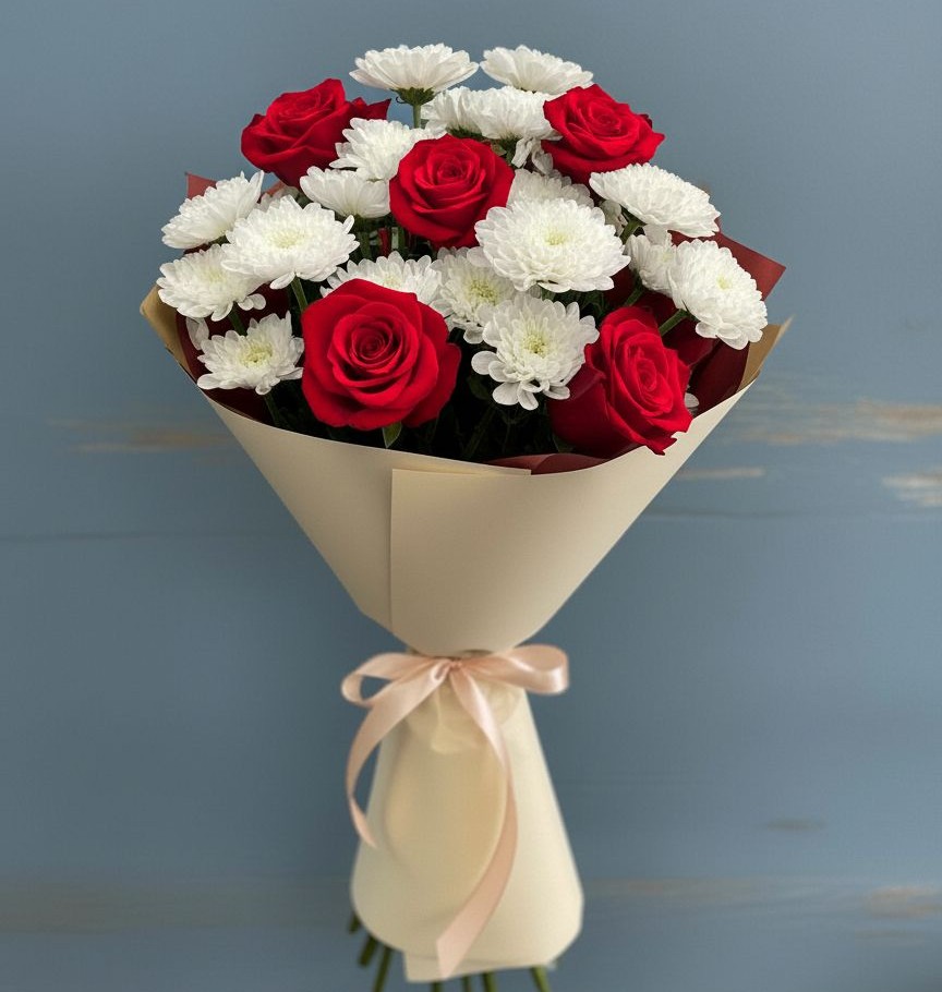 Букет цветов из: Розы и Хризантемы в Михайловском Республика Северная Осетия - Алания