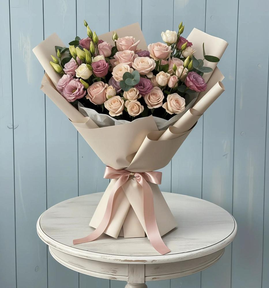 Букет цветов из: Розы и Лизиантусы в Михайловском Республика Северная Осетия - Алания