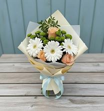 Букет цветов из:  Герберы, Розы и Хризантемы в Михайловском Республика Северная Осетия - Алания