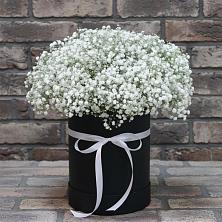 Цветочная композиция из Гипсофила в шляпной коробке в Михайловском Республика Северная Осетия - Алания